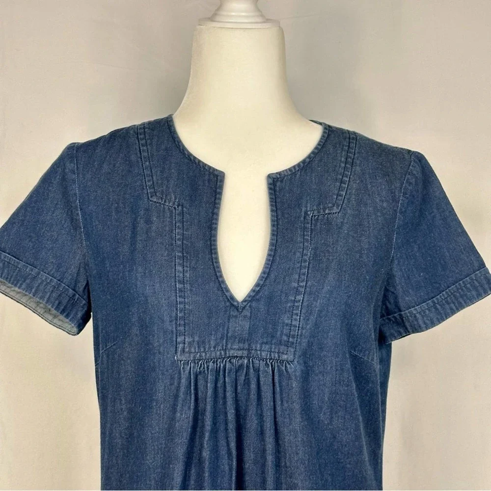 Trina Turk Denim Shift Tunic Dress 100% Cotton Short Sleeve - Size Small - Picture 3 of 6